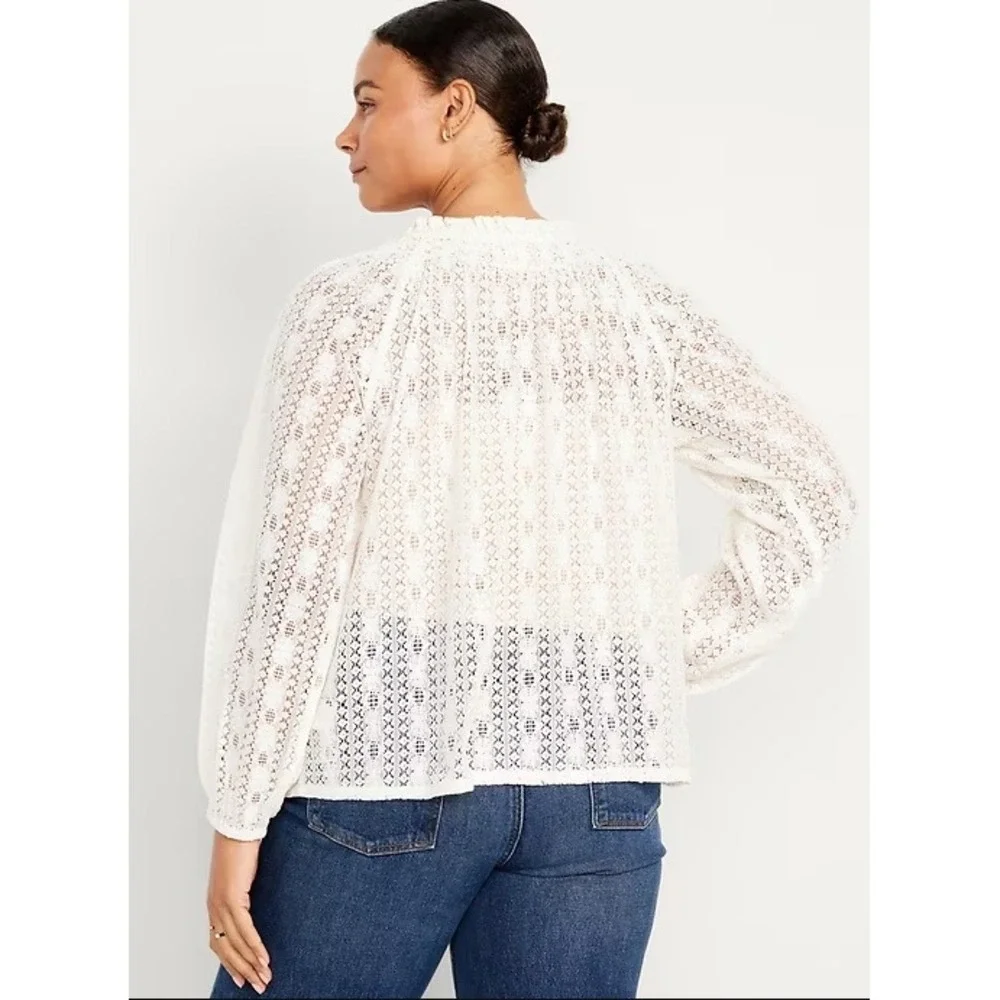 New‎ Old Navy size 2X Cream White Tie Front Lace Crochet Puff Sleeve Top Boho